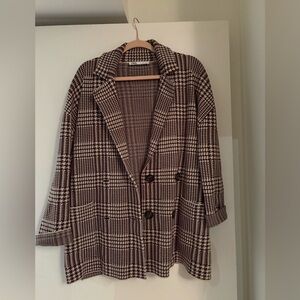Zara Double Breasted Herringbone Sweater Blazer